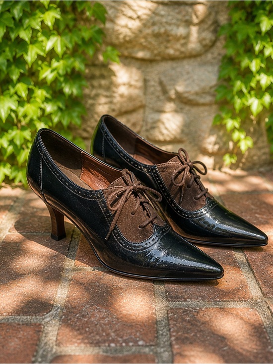 Etienne Aigner Shoes - VINTAGE ETIENNE AIGNER Brown Suede & Patent Leather Spectator Oxford Heels, 8